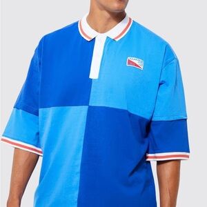 Boohoo Mens Blue Colorblock Polo Shirt with Retro Design